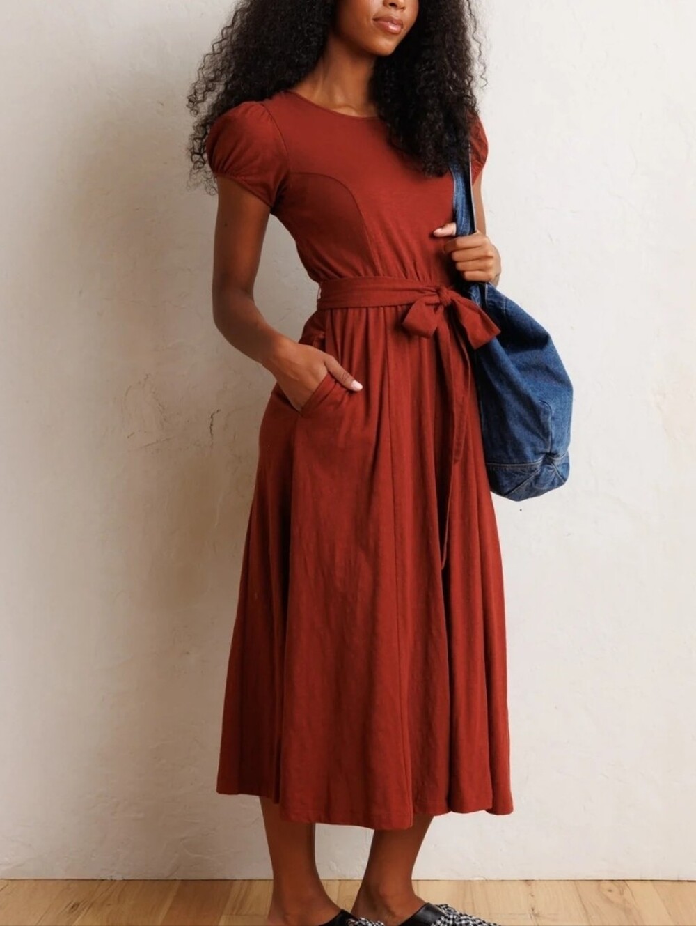 Downeast Short Sleeve Sugar & Spice Midi Dress Size Medium NWT Fall Cabincore